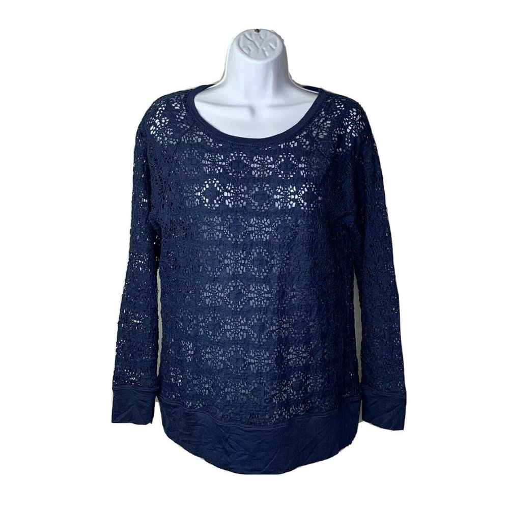 Chicos Shirt Twilight Blue Size 0 Open Knit Top New With Tag MSRP $69